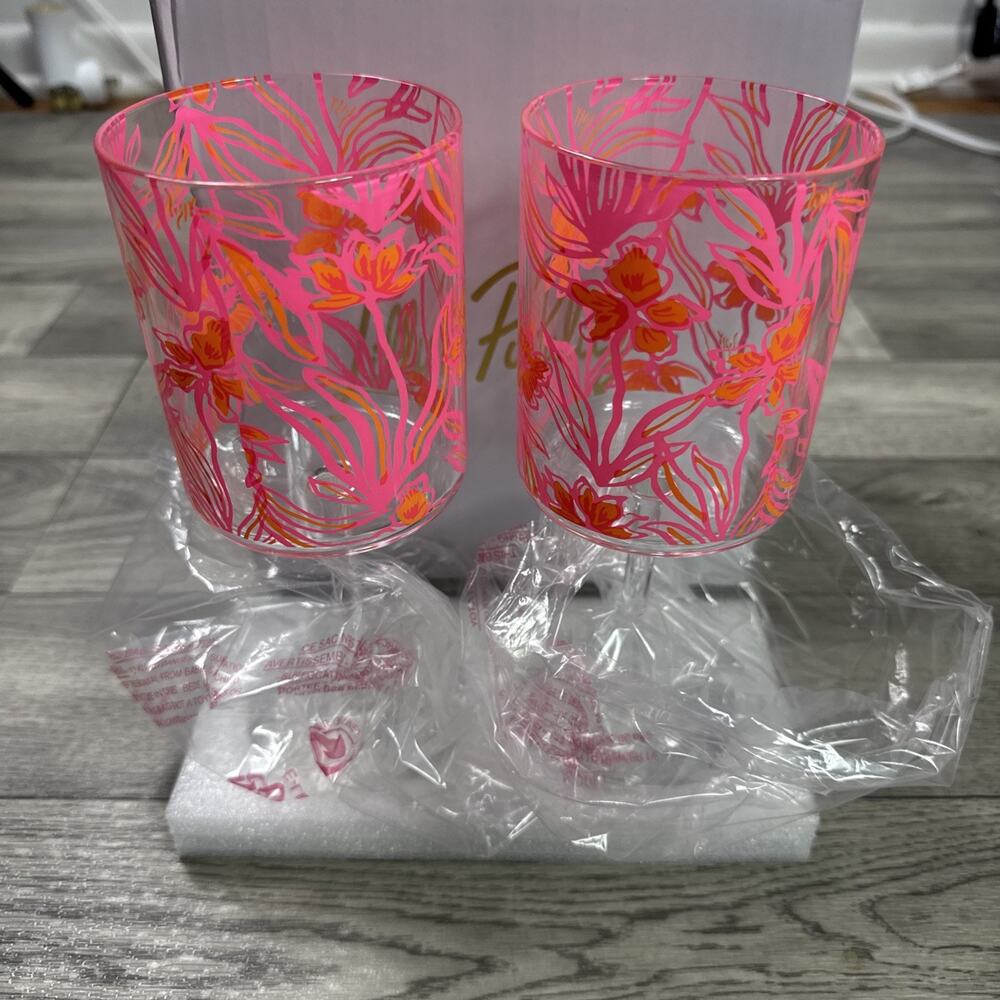 Lilly Pulitzer GWP Wine Tumbler Set 2 Tumblers Lovely Long Stems